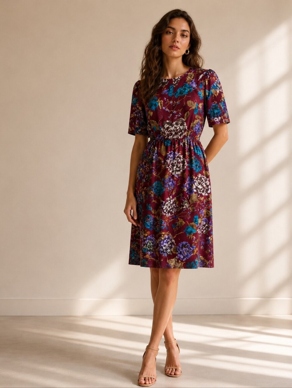 Vintage 80s Handmade Shirtdress Purple Floral Peplum Secretary Corpcore Sz Large
